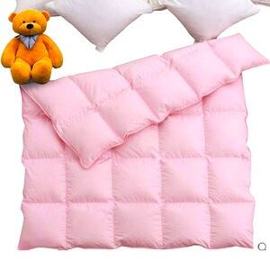 Toddler down comforter, muslin cover, pillow set